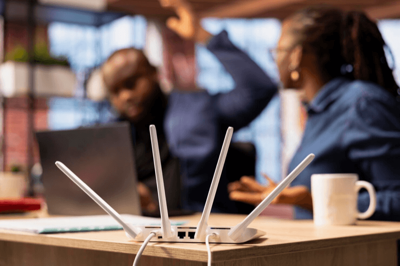 Wi-Fi router and home office scene